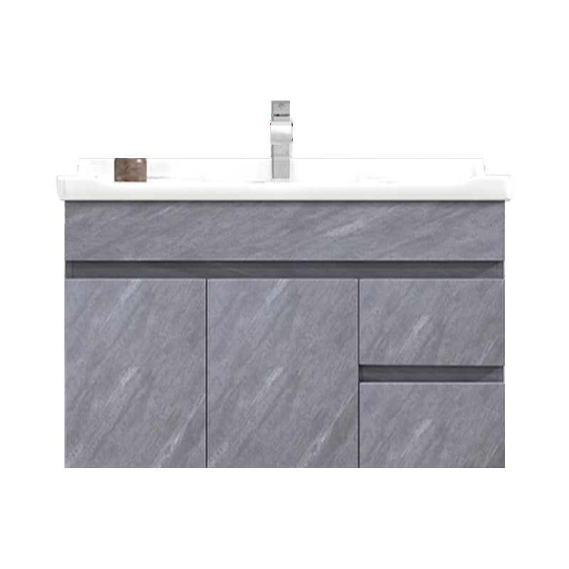 Modern Single Sink Vanity Set Rectangle Ceramic Top Bathroom Vanity Vanity & Faucet 36"L x 19"W x 19"H Gray Clearhalo 'Bathroom Remodel & Bathroom Fixtures' 'Bathroom Vanities' 'bathroom_vanities' 'Home Improvement' 'home_improvement' 'home_improvement_bathroom_vanities' 7692583