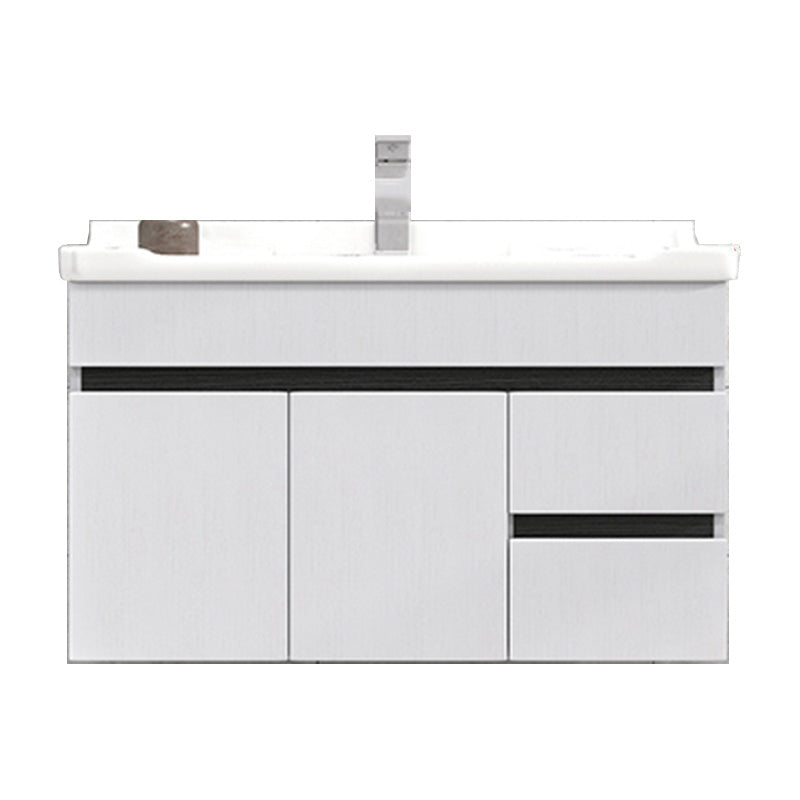 Modern Single Sink Vanity Set Rectangle Ceramic Top Bathroom Vanity Vanity & Faucet 32"L x 19"W x 19"H White Clearhalo 'Bathroom Remodel & Bathroom Fixtures' 'Bathroom Vanities' 'bathroom_vanities' 'Home Improvement' 'home_improvement' 'home_improvement_bathroom_vanities' 7692585