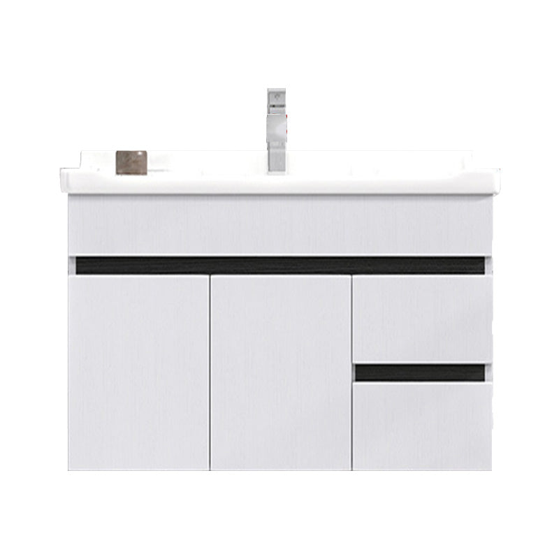 Modern Single Sink Vanity Set Rectangle Ceramic Top Bathroom Vanity Vanity & Faucet 40"L x 19"W x 19"H White Clearhalo 'Bathroom Remodel & Bathroom Fixtures' 'Bathroom Vanities' 'bathroom_vanities' 'Home Improvement' 'home_improvement' 'home_improvement_bathroom_vanities' 7692589