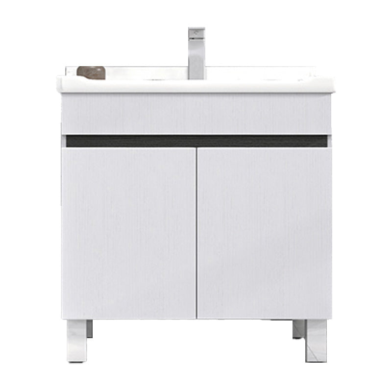 Modern Single Sink Vanity Set Rectangle Ceramic Top Bathroom Vanity Vanity & Faucet 28"L x 19"W x 32"H White Clearhalo 'Bathroom Remodel & Bathroom Fixtures' 'Bathroom Vanities' 'bathroom_vanities' 'Home Improvement' 'home_improvement' 'home_improvement_bathroom_vanities' 7692590