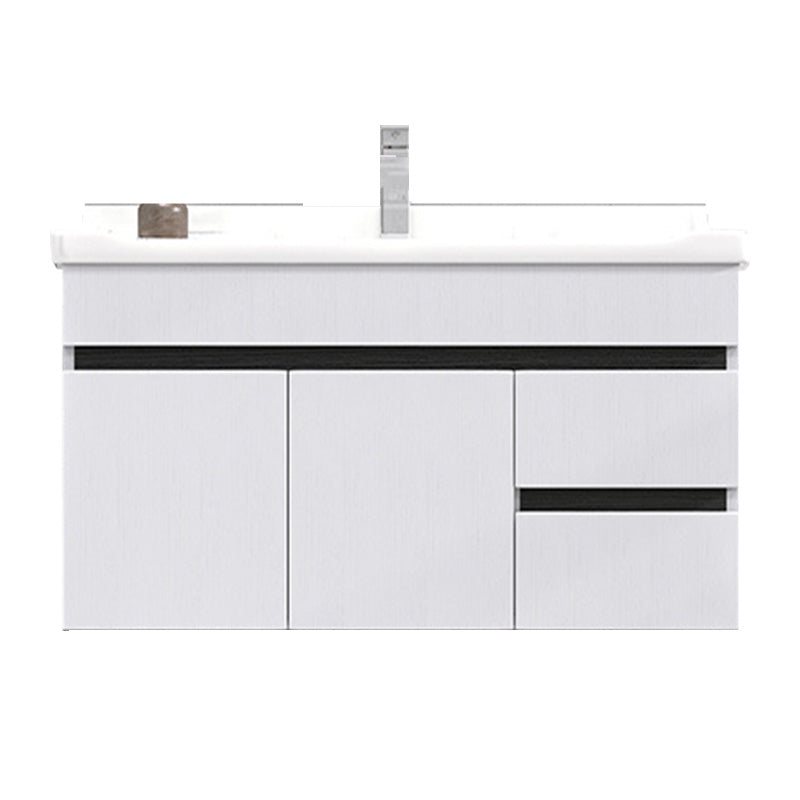 Modern Single Sink Vanity Set Rectangle Ceramic Top Bathroom Vanity Vanity & Faucet 36"L x 19"W x 19"H White Clearhalo 'Bathroom Remodel & Bathroom Fixtures' 'Bathroom Vanities' 'bathroom_vanities' 'Home Improvement' 'home_improvement' 'home_improvement_bathroom_vanities' 7692591