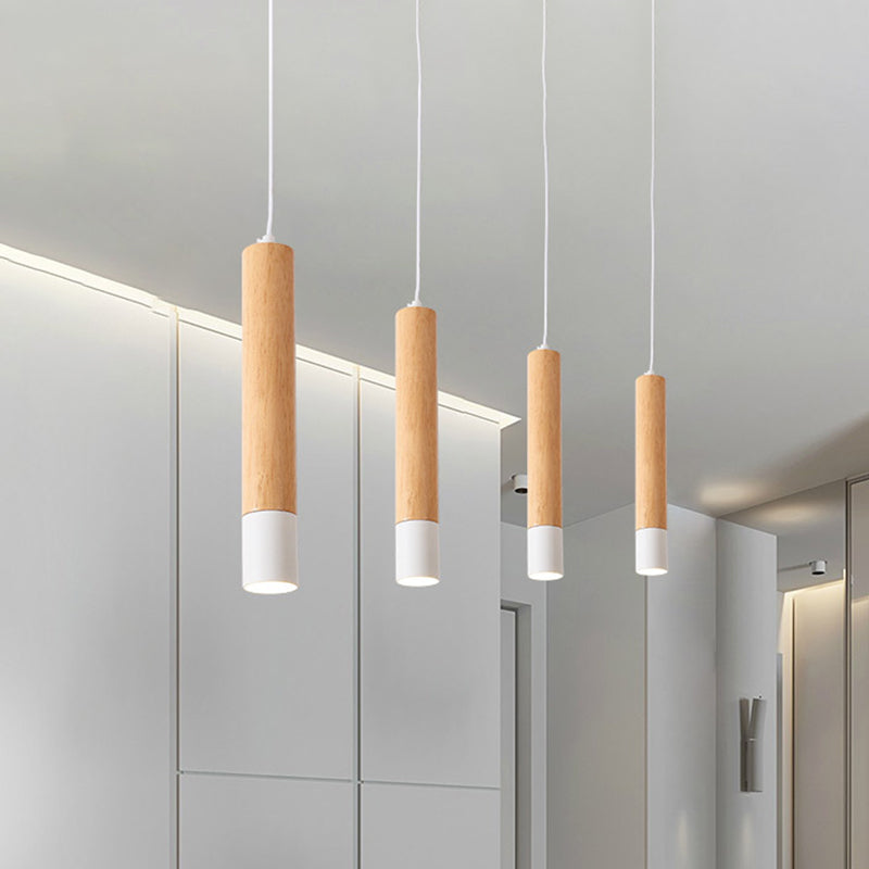 22.5"/26"/30" H Tube LED Pendant Light Modern Wooden Study Room Ceiling Lamp with Black/White Tip in Warm/White Light Clearhalo 'Ceiling Lights' 'Pendant Lights' 'Pendants' Lighting' 769278