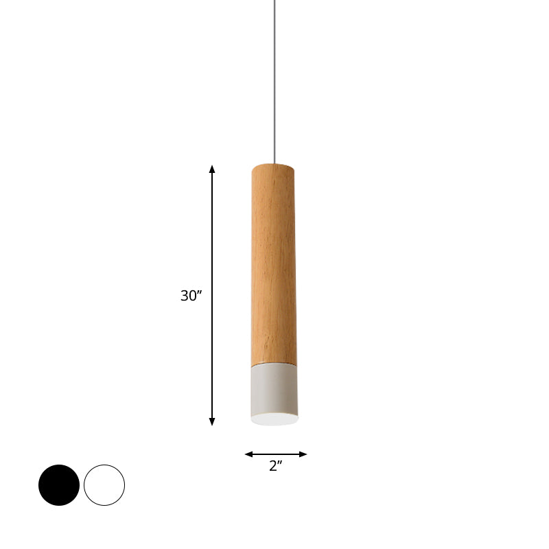 22.5"/26"/30" H Tube LED Pendant Light Modern Wooden Study Room Ceiling Lamp with Black/White Tip in Warm/White Light Clearhalo 'Ceiling Lights' 'Pendant Lights' 'Pendants' Lighting' 769280