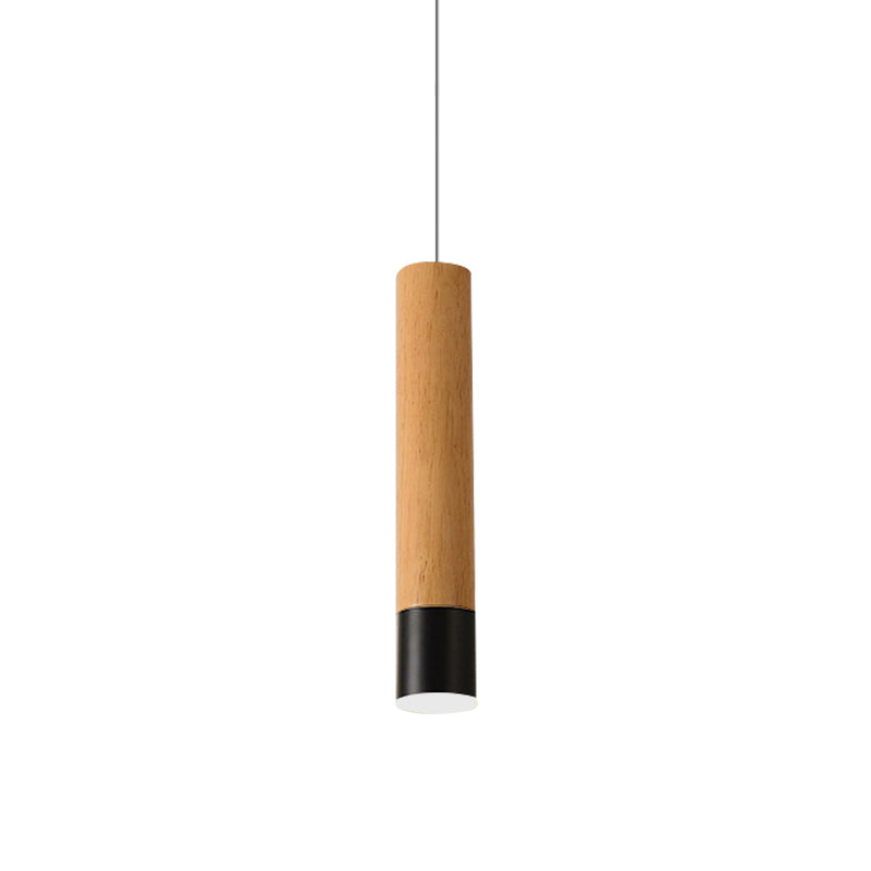 22.5"/26"/30" H Tube LED Pendant Light Modern Wooden Study Room Ceiling Lamp with Black/White Tip in Warm/White Light Black Clearhalo 'Ceiling Lights' 'Pendant Lights' 'Pendants' Lighting' 769286_fb634efd-00fa-45a8-838d-4a1956dc2f3a