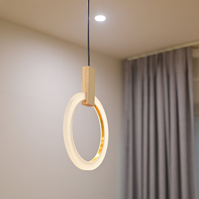 1/3-Light Bedroom Suspension Pendant with Ring Acrylic Shade White Hanging Ceiling Light, 8"/12"/16" Dia 1 White Clearhalo 'Ceiling Lights' 'Modern Pendants' 'Modern' 'Pendant Lights' 'Pendants' Lighting' 769292