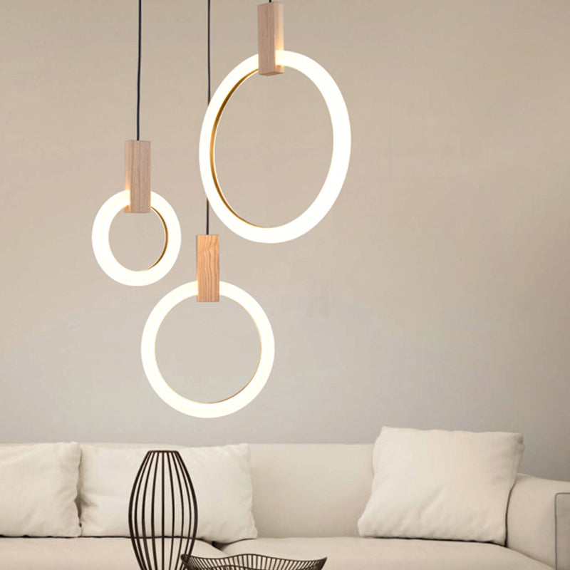 1/3-Light Bedroom Suspension Pendant with Ring Acrylic Shade White Hanging Ceiling Light, 8"/12"/16" Dia Clearhalo 'Ceiling Lights' 'Modern Pendants' 'Modern' 'Pendant Lights' 'Pendants' Lighting' 769300