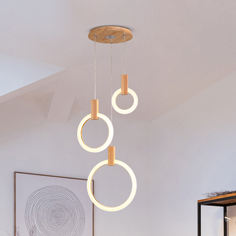 1/3-Light Bedroom Suspension Pendant with Ring Acrylic Shade White Hanging Ceiling Light, 8"/12"/16" Dia Clearhalo 'Ceiling Lights' 'Modern Pendants' 'Modern' 'Pendant Lights' 'Pendants' Lighting' 769301