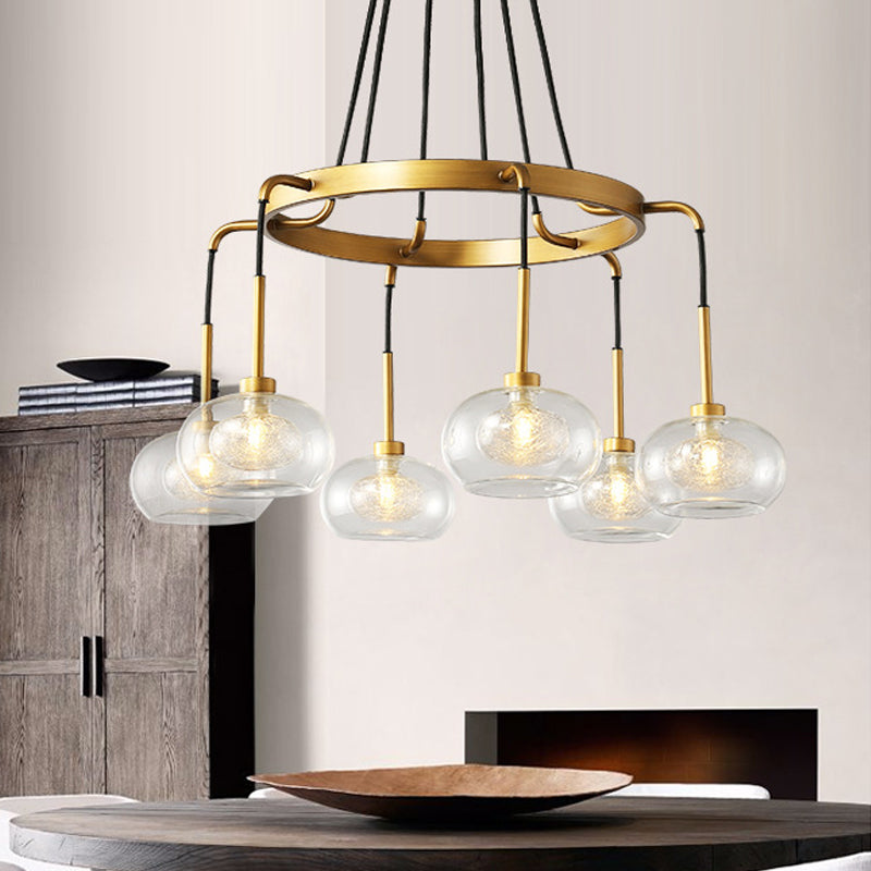 Oval Island Chandelier Lighting Post-Modern Clear Glass 6/8 Lights Gold Led Hanging Lamp with Round/Linear Canopy 6 Gold Round Clearhalo 'Ceiling Lights' 'Island Lights' Lighting' 769304