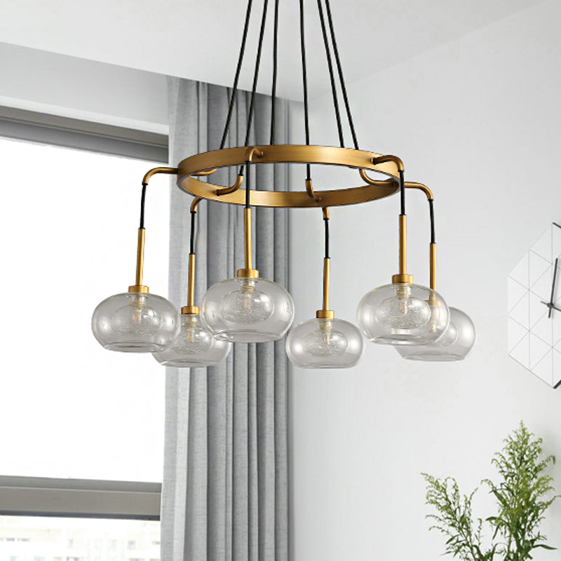 Oval Island Chandelier Lighting Post-Modern Clear Glass 6/8 Lights Gold Led Hanging Lamp with Round/Linear Canopy Clearhalo 'Ceiling Lights' 'Island Lights' Lighting' 769306