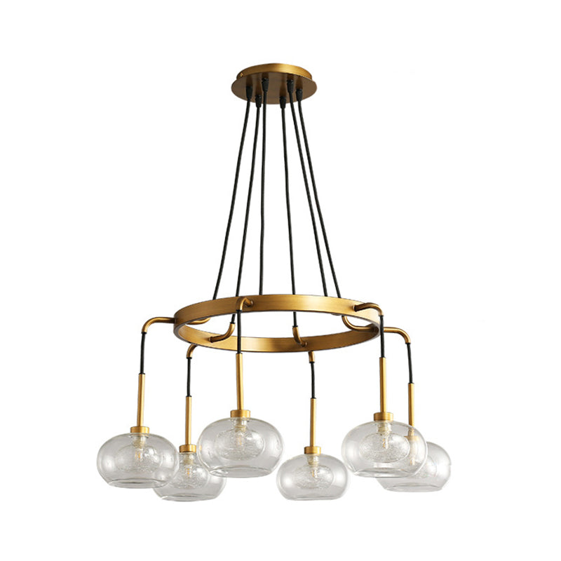 Oval Island Chandelier Lighting Post-Modern Clear Glass 6/8 Lights Gold Led Hanging Lamp with Round/Linear Canopy Clearhalo 'Ceiling Lights' 'Island Lights' Lighting' 769307