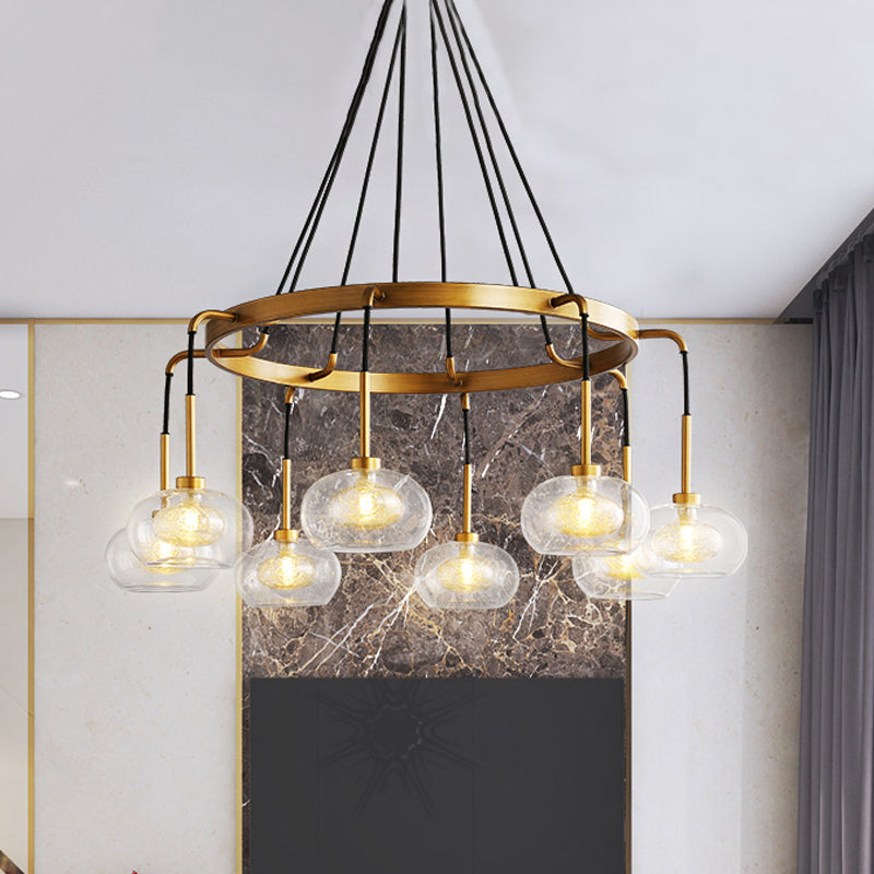 Oval Island Chandelier Lighting Post-Modern Clear Glass 6/8 Lights Gold Led Hanging Lamp with Round/Linear Canopy Clearhalo 'Ceiling Lights' 'Island Lights' Lighting' 769311