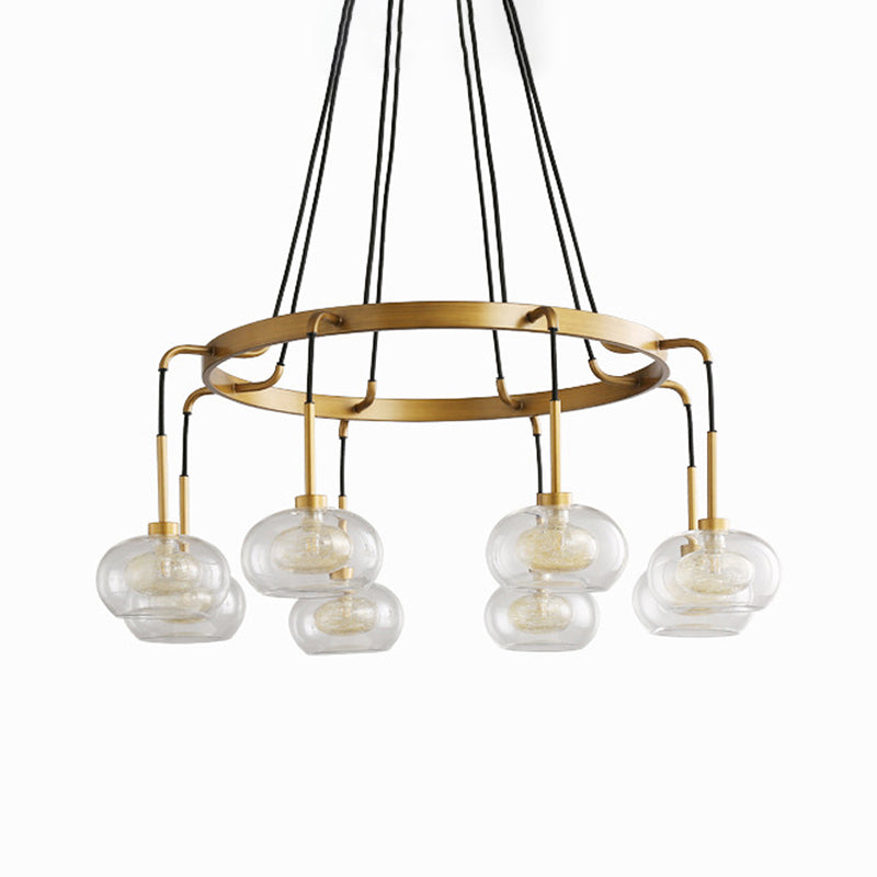 Oval Island Chandelier Lighting Post-Modern Clear Glass 6/8 Lights Gold Led Hanging Lamp with Round/Linear Canopy Clearhalo 'Ceiling Lights' 'Island Lights' Lighting' 769312