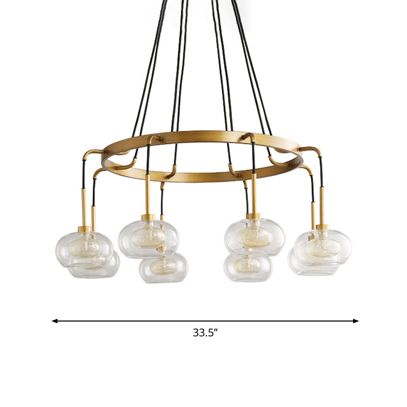 Oval Island Chandelier Lighting Post-Modern Clear Glass 6/8 Lights Gold Led Hanging Lamp with Round/Linear Canopy Clearhalo 'Ceiling Lights' 'Island Lights' Lighting' 769313