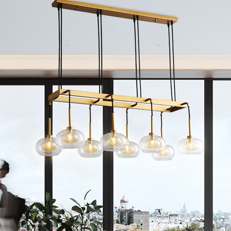 Oval Island Chandelier Lighting Post-Modern Clear Glass 6/8 Lights Gold Led Hanging Lamp with Round/Linear Canopy Clearhalo 'Ceiling Lights' 'Island Lights' Lighting' 769315