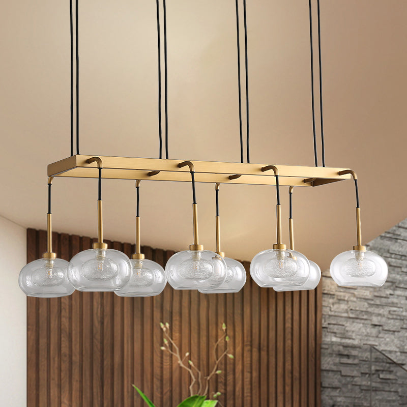 Oval Island Chandelier Lighting Post-Modern Clear Glass 6/8 Lights Gold Led Hanging Lamp with Round/Linear Canopy Clearhalo 'Ceiling Lights' 'Island Lights' Lighting' 769316