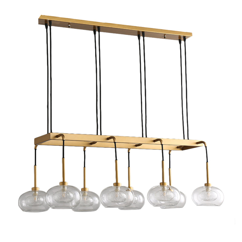 Oval Island Chandelier Lighting Post-Modern Clear Glass 6/8 Lights Gold Led Hanging Lamp with Round/Linear Canopy Clearhalo 'Ceiling Lights' 'Island Lights' Lighting' 769317