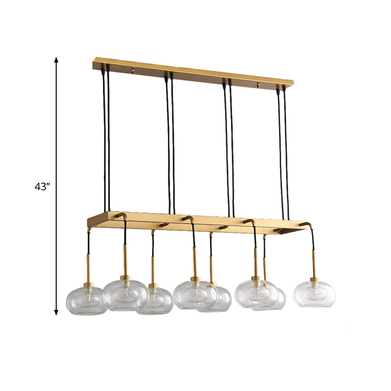 Oval Island Chandelier Lighting Post-Modern Clear Glass 6/8 Lights Gold Led Hanging Lamp with Round/Linear Canopy Clearhalo 'Ceiling Lights' 'Island Lights' Lighting' 769318