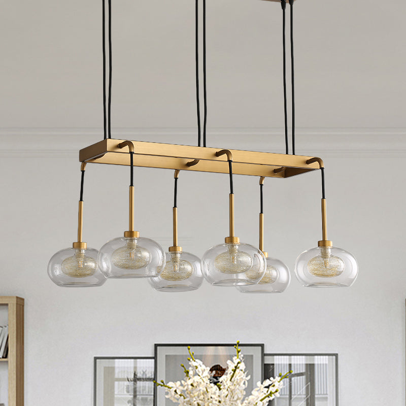 Oval Island Chandelier Lighting Post-Modern Clear Glass 6/8 Lights Gold Led Hanging Lamp with Round/Linear Canopy Clearhalo 'Ceiling Lights' 'Island Lights' Lighting' 769321