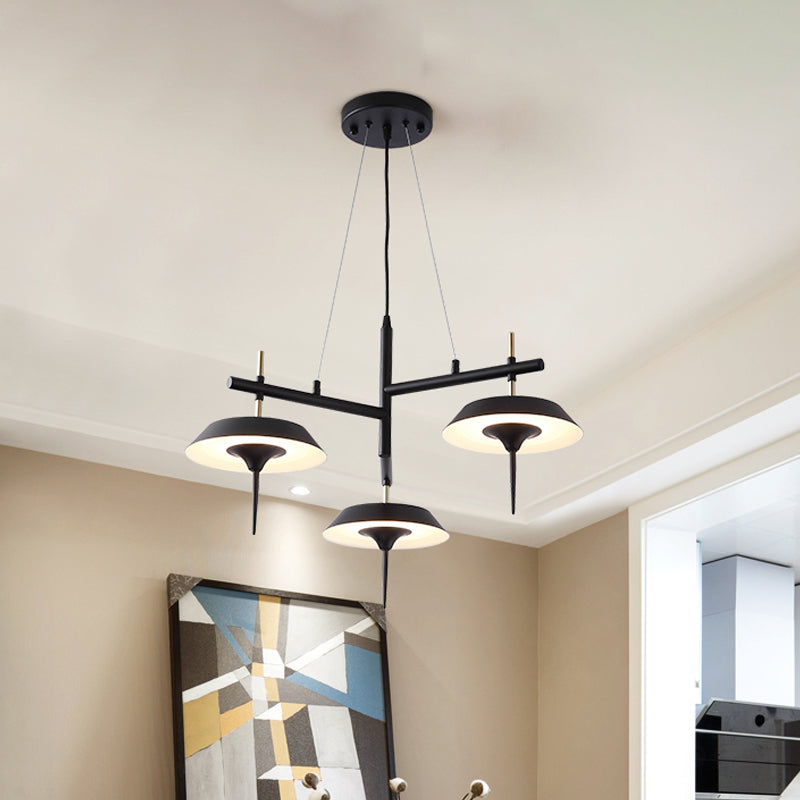 Half Conical Chandelier Simplicity Metal 3 Lights Black/White Hanging Pendant Light in Warm/White Light Clearhalo 'Ceiling Lights' 'Chandeliers' 'Modern Chandeliers' 'Modern' Lighting' 769325