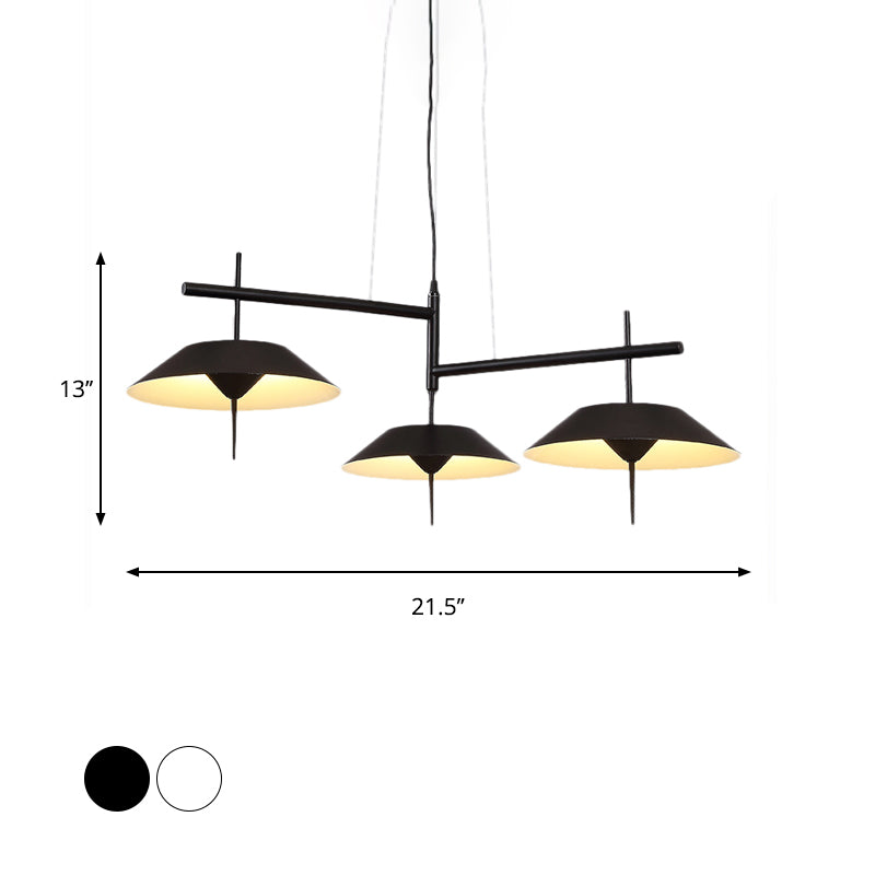 Half Conical Chandelier Simplicity Metal 3 Lights Black/White Hanging Pendant Light in Warm/White Light Clearhalo 'Ceiling Lights' 'Chandeliers' 'Modern Chandeliers' 'Modern' Lighting' 769328