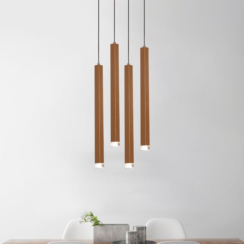 Gold Slim Cuboid Metal Suspension Light Simple Style 1/4/5 Light Bar Hanging Pendant Light in Warm/White 4 Gold Clearhalo 'Ceiling Lights' 'Modern Pendants' 'Modern' 'Pendant Lights' 'Pendants' Lighting' 769358