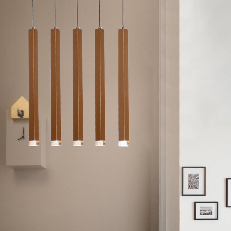 Gold Slim Cuboid Metal Suspension Light Simple Style 1/4/5 Light Bar Hanging Pendant Light in Warm/White 5 Gold Clearhalo 'Ceiling Lights' 'Modern Pendants' 'Modern' 'Pendant Lights' 'Pendants' Lighting' 769363