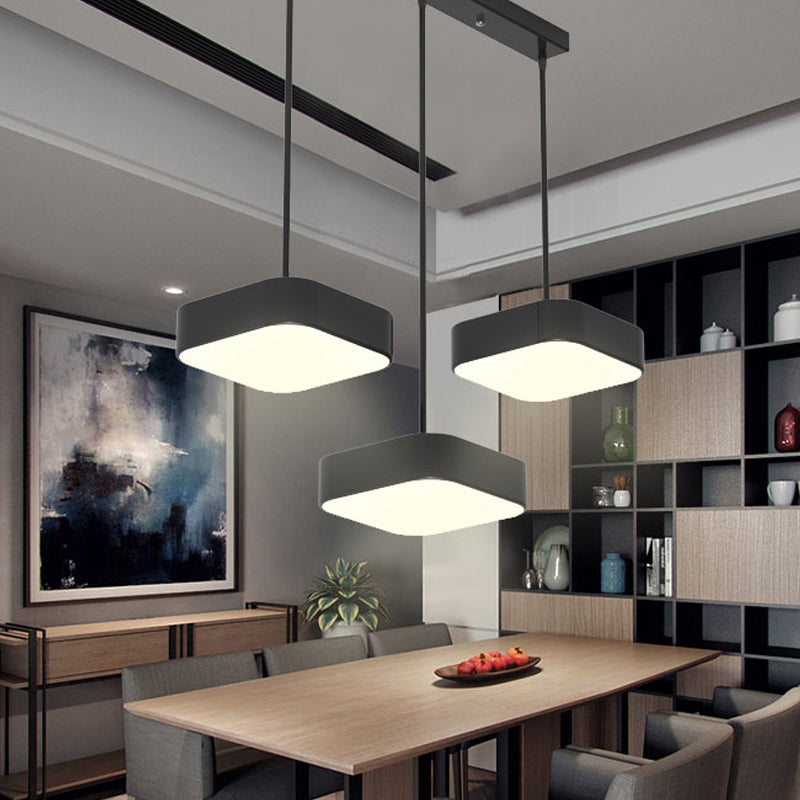 Round/Squared Hanging Ceiling Light Contemporary Metal LED Black/White Pendant Lighting with Round/Linear Canopy Black Square Linear Clearhalo 'Ceiling Lights' 'Modern Pendants' 'Modern' 'Pendant Lights' 'Pendants' Lighting' 769368