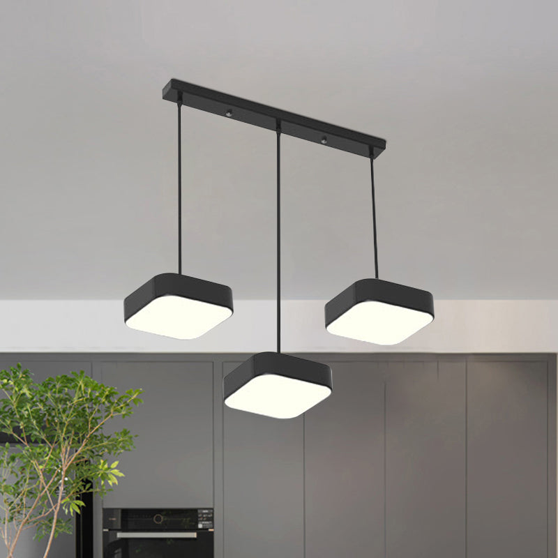 Round/Squared Hanging Ceiling Light Contemporary Metal LED Black/White Pendant Lighting with Round/Linear Canopy Clearhalo 'Ceiling Lights' 'Modern Pendants' 'Modern' 'Pendant Lights' 'Pendants' Lighting' 769369