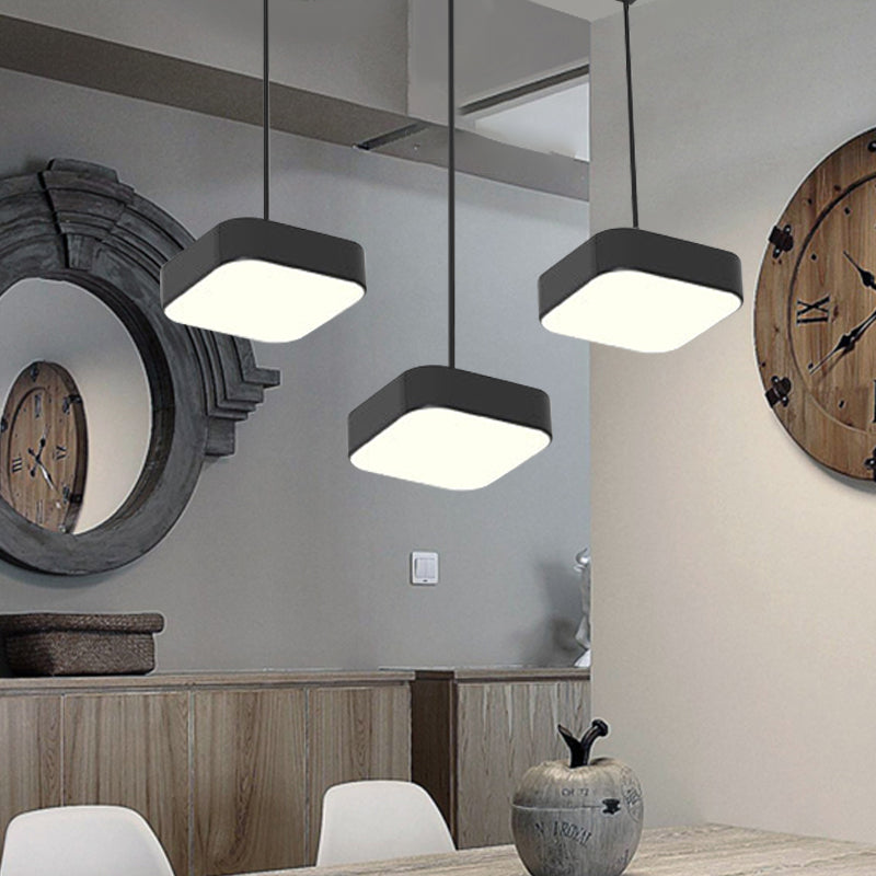 Round/Squared Hanging Ceiling Light Contemporary Metal LED Black/White Pendant Lighting with Round/Linear Canopy Clearhalo 'Ceiling Lights' 'Modern Pendants' 'Modern' 'Pendant Lights' 'Pendants' Lighting' 769370