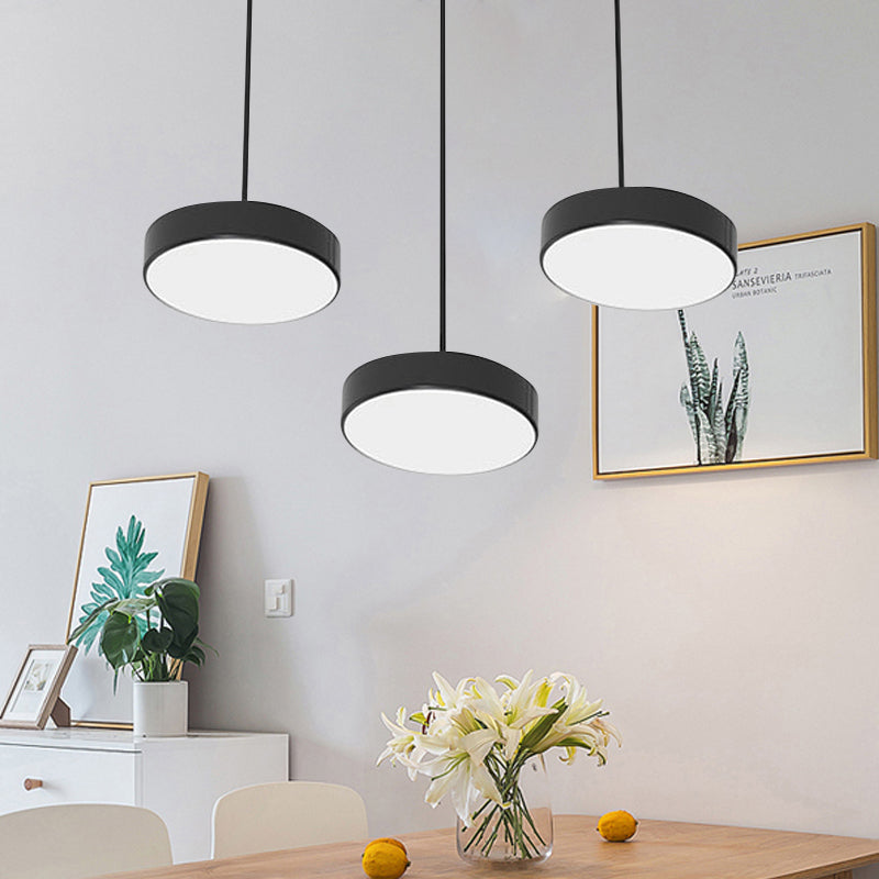 Round/Squared Hanging Ceiling Light Contemporary Metal LED Black/White Pendant Lighting with Round/Linear Canopy Black Round Linear Clearhalo 'Ceiling Lights' 'Modern Pendants' 'Modern' 'Pendant Lights' 'Pendants' Lighting' 769377