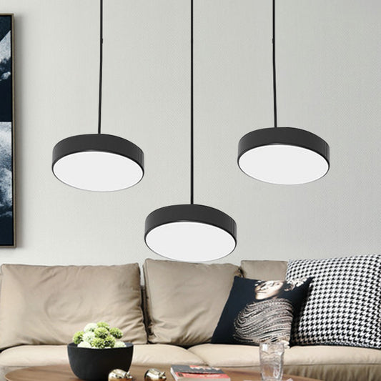 Round/Squared Hanging Ceiling Light Contemporary Metal LED Black/White Pendant Lighting with Round/Linear Canopy Clearhalo 'Ceiling Lights' 'Modern Pendants' 'Modern' 'Pendant Lights' 'Pendants' Lighting' 769379