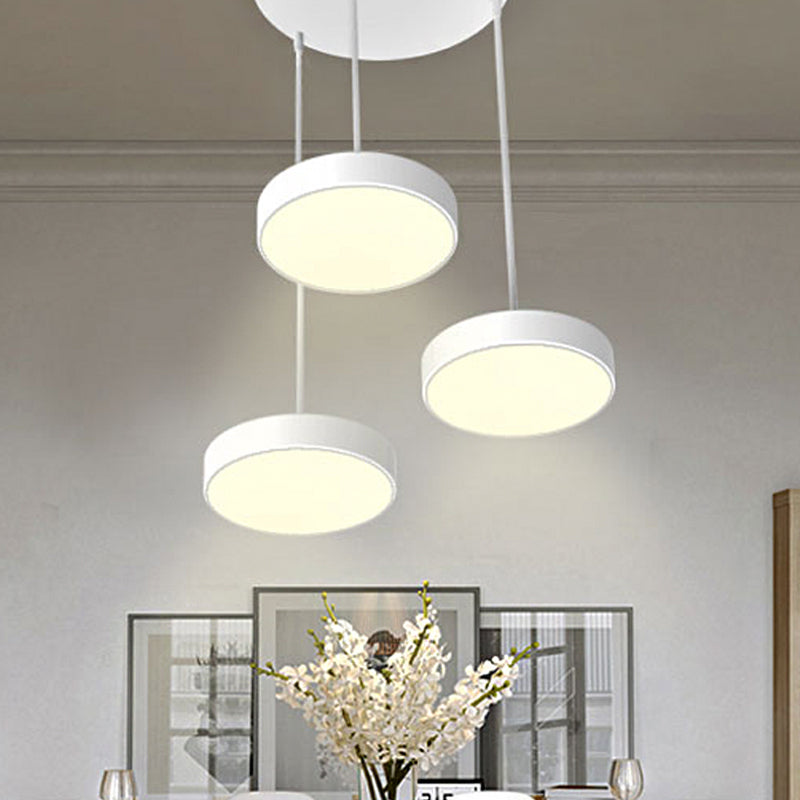 Round/Squared Hanging Ceiling Light Contemporary Metal LED Black/White Pendant Lighting with Round/Linear Canopy White Round Round Clearhalo 'Ceiling Lights' 'Modern Pendants' 'Modern' 'Pendant Lights' 'Pendants' Lighting' 769391