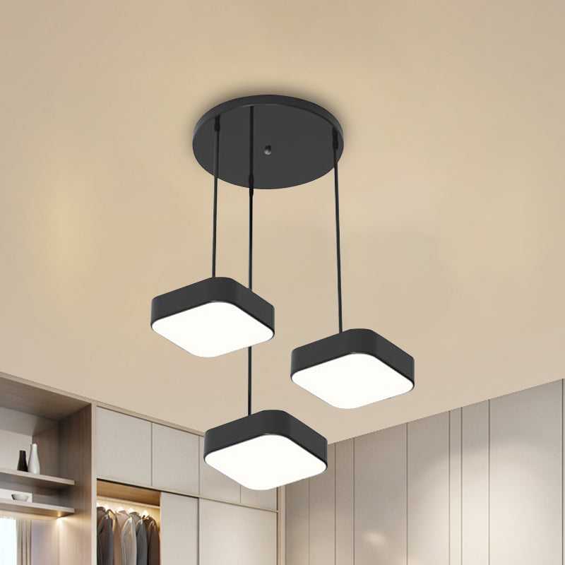 Round/Squared Hanging Ceiling Light Contemporary Metal LED Black/White Pendant Lighting with Round/Linear Canopy Black Square Round Clearhalo 'Ceiling Lights' 'Modern Pendants' 'Modern' 'Pendant Lights' 'Pendants' Lighting' 769395