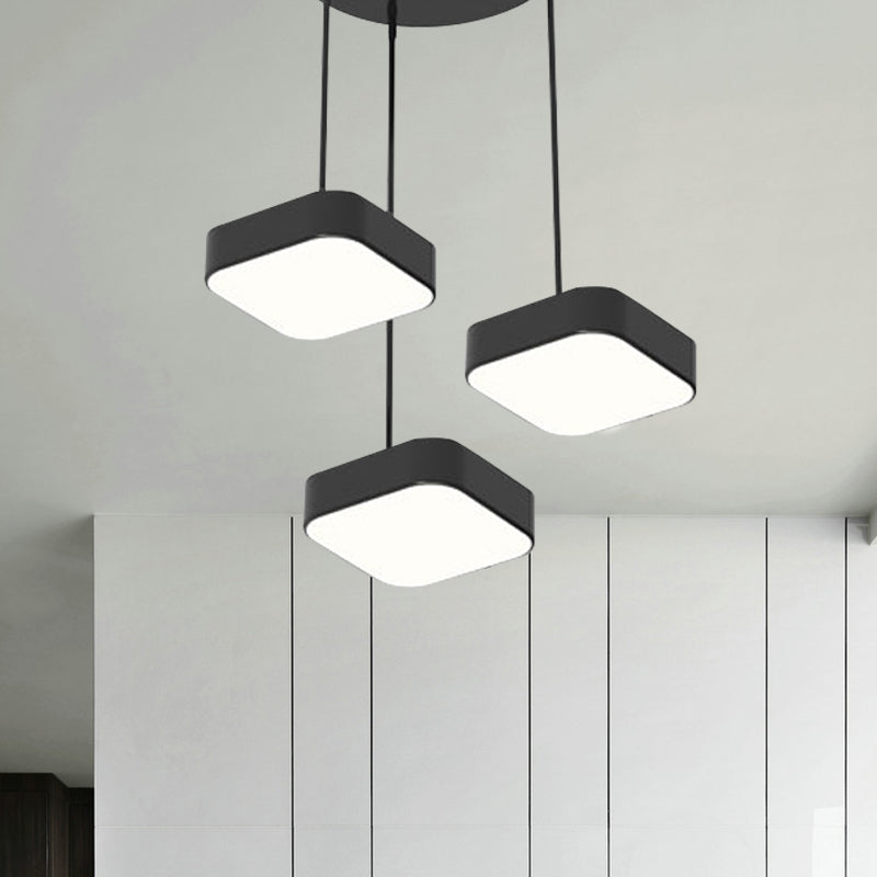 Round/Squared Hanging Ceiling Light Contemporary Metal LED Black/White Pendant Lighting with Round/Linear Canopy Clearhalo 'Ceiling Lights' 'Modern Pendants' 'Modern' 'Pendant Lights' 'Pendants' Lighting' 769396