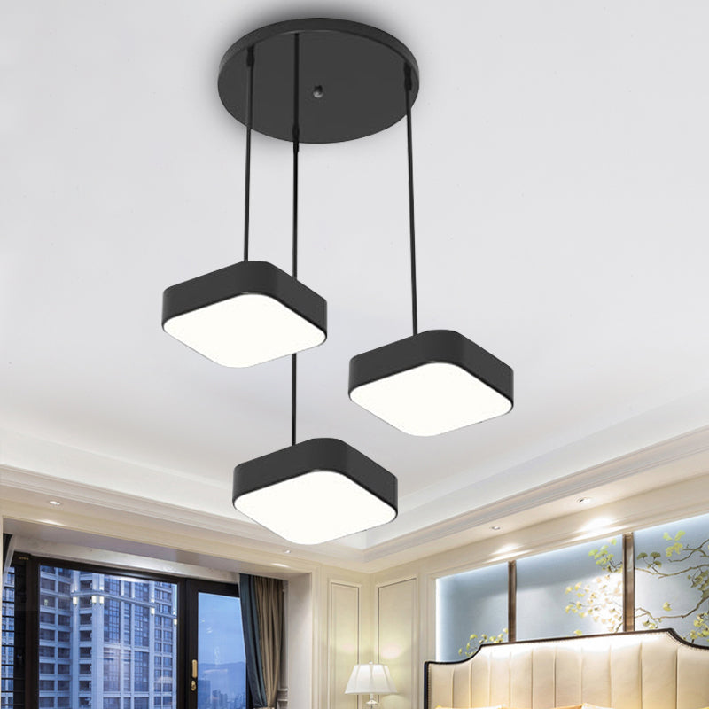 Round/Squared Hanging Ceiling Light Contemporary Metal LED Black/White Pendant Lighting with Round/Linear Canopy Clearhalo 'Ceiling Lights' 'Modern Pendants' 'Modern' 'Pendant Lights' 'Pendants' Lighting' 769397