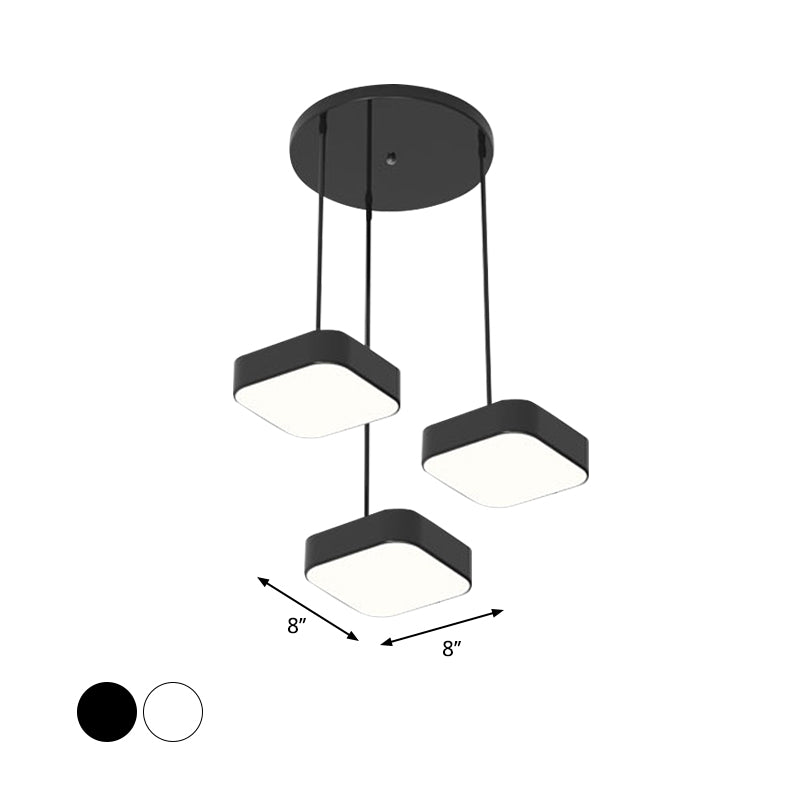 Round/Squared Hanging Ceiling Light Contemporary Metal LED Black/White Pendant Lighting with Round/Linear Canopy Clearhalo 'Ceiling Lights' 'Modern Pendants' 'Modern' 'Pendant Lights' 'Pendants' Lighting' 769399