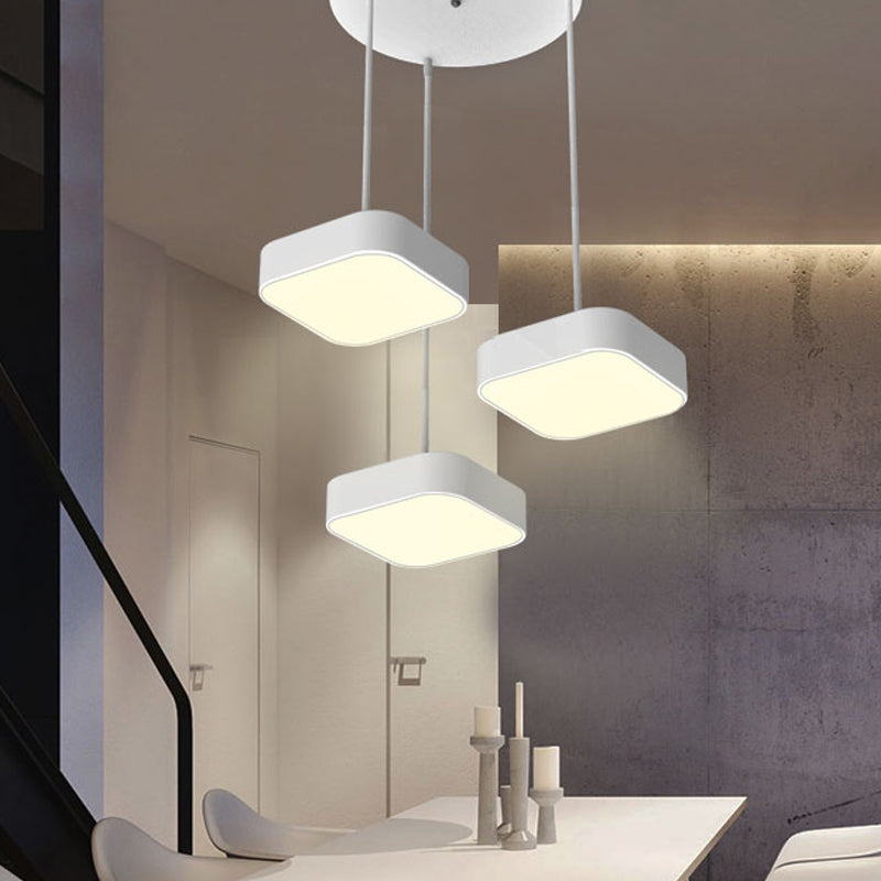 Round/Squared Hanging Ceiling Light Contemporary Metal LED Black/White Pendant Lighting with Round/Linear Canopy White Square Round Clearhalo 'Ceiling Lights' 'Modern Pendants' 'Modern' 'Pendant Lights' 'Pendants' Lighting' 769400