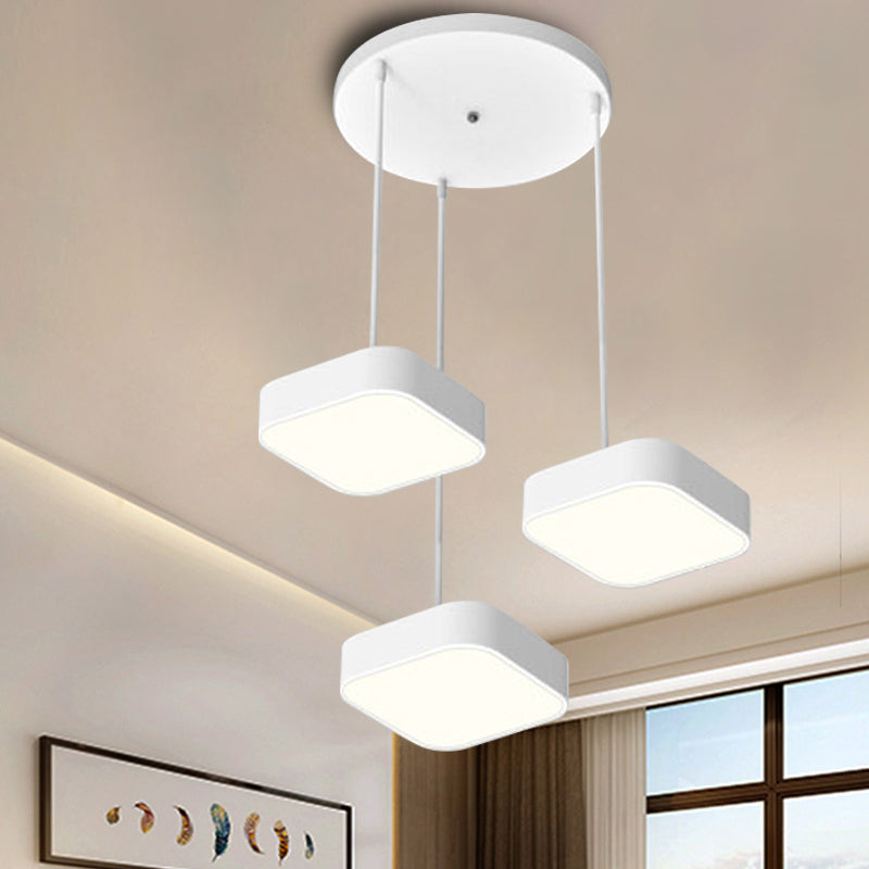 Round/Squared Hanging Ceiling Light Contemporary Metal LED Black/White Pendant Lighting with Round/Linear Canopy Clearhalo 'Ceiling Lights' 'Modern Pendants' 'Modern' 'Pendant Lights' 'Pendants' Lighting' 769402