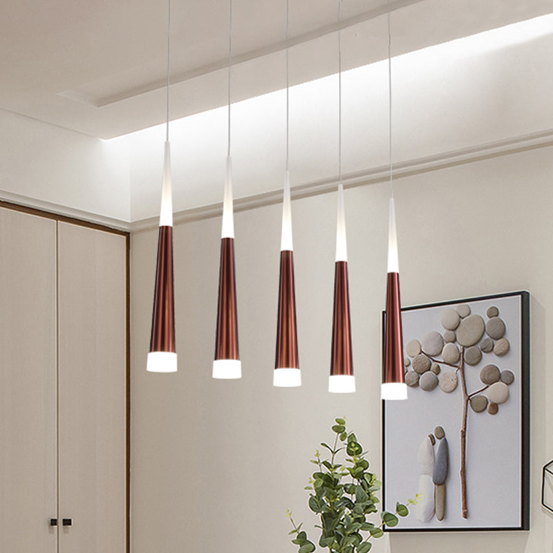 1/5/6 Lights Bar Hanging Pendant Light Tapered Simple Metal Silver/Brown Pendant Lamp in Warm/White/Neutral Clearhalo 'Ceiling Lights' 'Modern Pendants' 'Modern' 'Pendant Lights' 'Pendants' Lighting' 769405