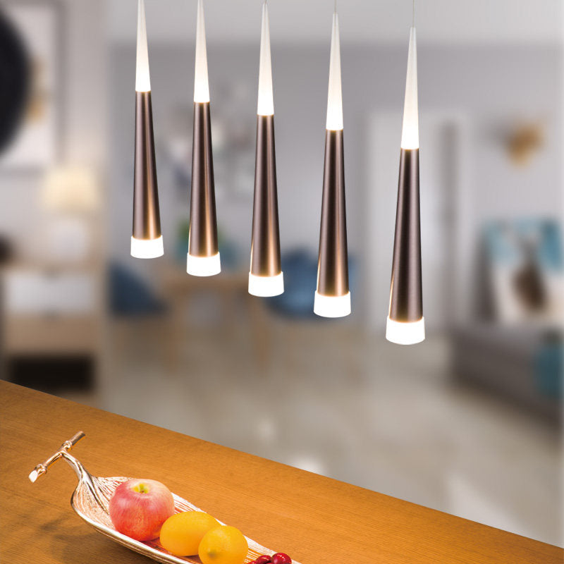 1/5/6 Lights Bar Hanging Pendant Light Tapered Simple Metal Silver/Brown Pendant Lamp in Warm/White/Neutral Clearhalo 'Ceiling Lights' 'Modern Pendants' 'Modern' 'Pendant Lights' 'Pendants' Lighting' 769406