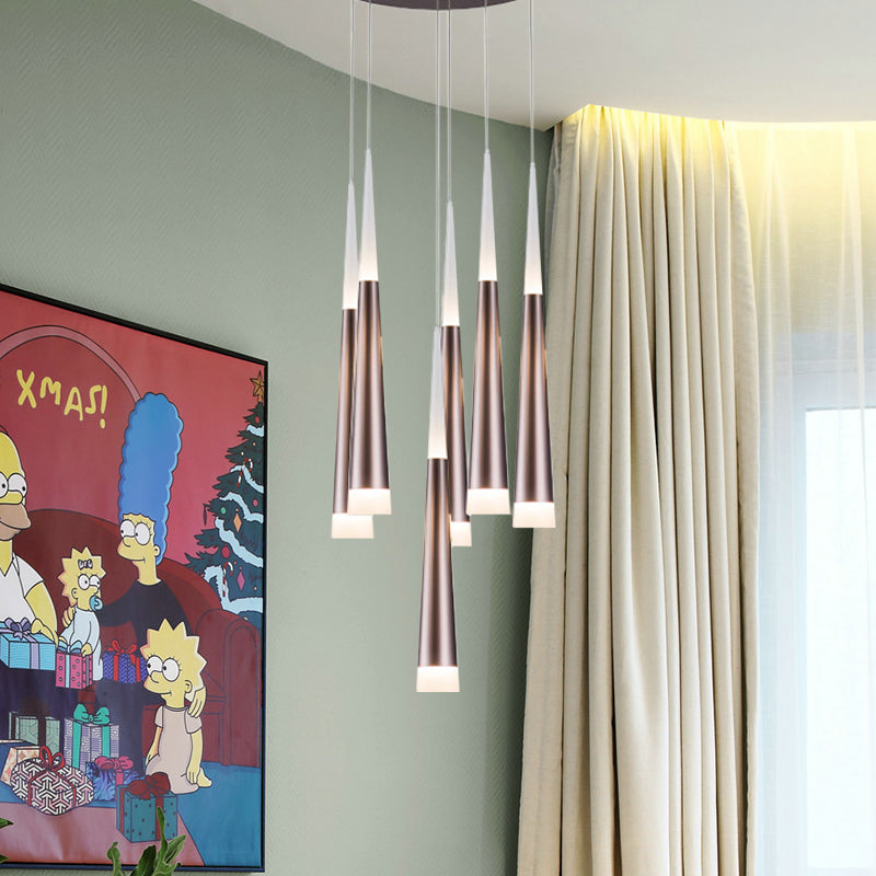 1/5/6 Lights Bar Hanging Pendant Light Tapered Simple Metal Silver/Brown Pendant Lamp in Warm/White/Neutral 6 Brown Clearhalo 'Ceiling Lights' 'Modern Pendants' 'Modern' 'Pendant Lights' 'Pendants' Lighting' 769409