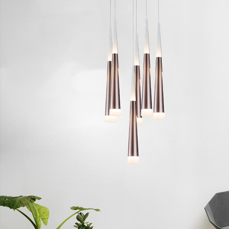 1/5/6 Lights Bar Hanging Pendant Light Tapered Simple Metal Silver/Brown Pendant Lamp in Warm/White/Neutral Clearhalo 'Ceiling Lights' 'Modern Pendants' 'Modern' 'Pendant Lights' 'Pendants' Lighting' 769411