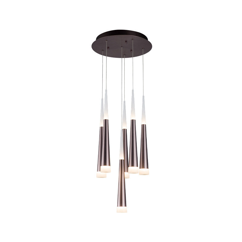 1/5/6 Lights Bar Hanging Pendant Light Tapered Simple Metal Silver/Brown Pendant Lamp in Warm/White/Neutral Clearhalo 'Ceiling Lights' 'Modern Pendants' 'Modern' 'Pendant Lights' 'Pendants' Lighting' 769412