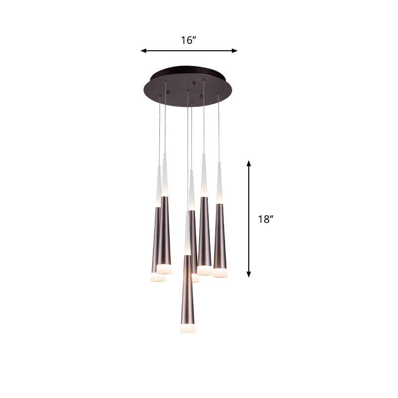 1/5/6 Lights Bar Hanging Pendant Light Tapered Simple Metal Silver/Brown Pendant Lamp in Warm/White/Neutral Clearhalo 'Ceiling Lights' 'Modern Pendants' 'Modern' 'Pendant Lights' 'Pendants' Lighting' 769413