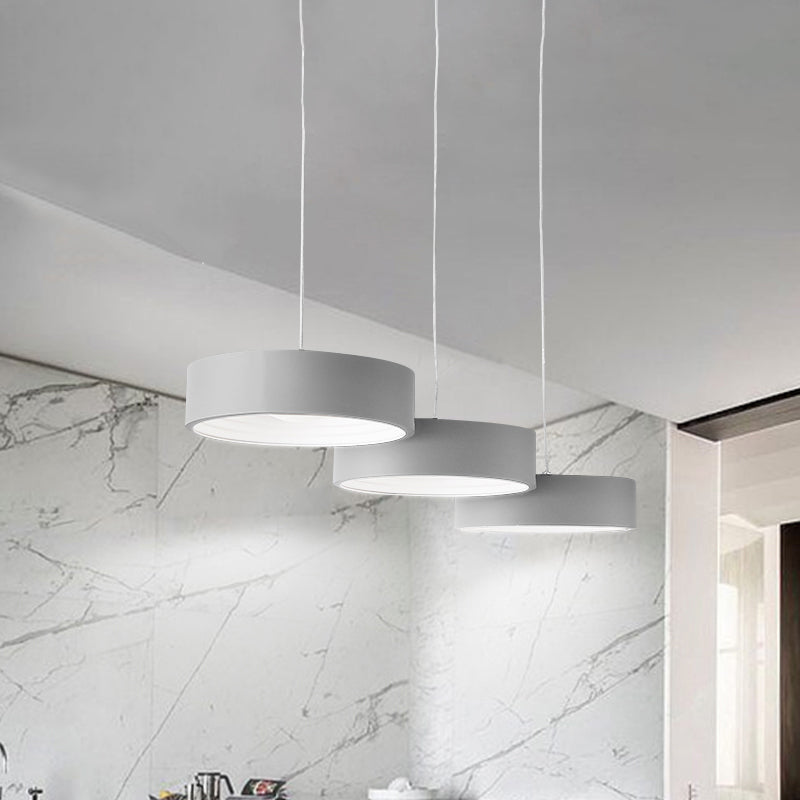 Gray Drum Multi Light Pendant Simplicity LED Metal Pendant Lighting with Round/Linear Canopy Clearhalo 'Ceiling Lights' 'Modern Pendants' 'Modern' 'Pendant Lights' 'Pendants' Lighting' 769415