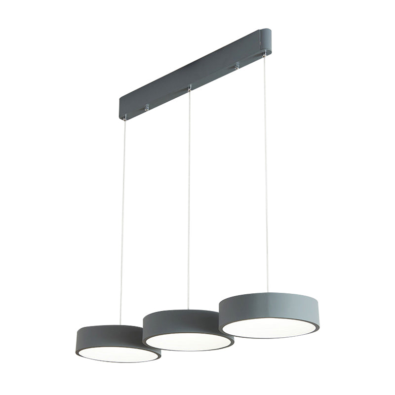 Gray Drum Multi Light Pendant Simplicity LED Metal Pendant Lighting with Round/Linear Canopy Clearhalo 'Ceiling Lights' 'Modern Pendants' 'Modern' 'Pendant Lights' 'Pendants' Lighting' 769417