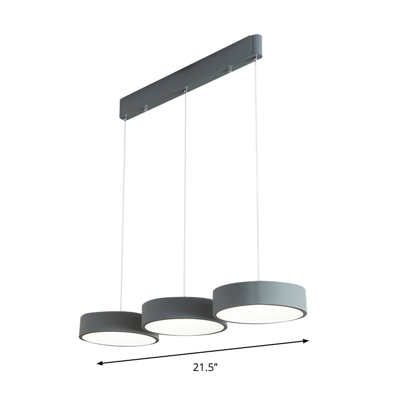 Gray Drum Multi Light Pendant Simplicity LED Metal Pendant Lighting with Round/Linear Canopy Clearhalo 'Ceiling Lights' 'Modern Pendants' 'Modern' 'Pendant Lights' 'Pendants' Lighting' 769418