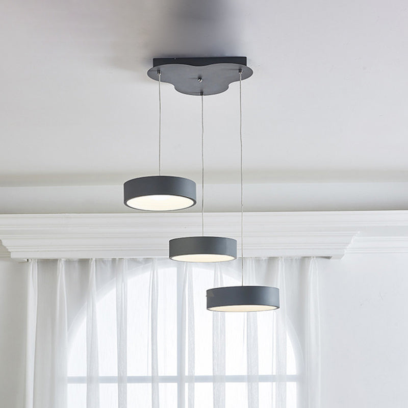 Gray Drum Multi Light Pendant Simplicity LED Metal Pendant Lighting with Round/Linear Canopy Clearhalo 'Ceiling Lights' 'Modern Pendants' 'Modern' 'Pendant Lights' 'Pendants' Lighting' 769420