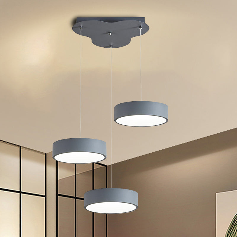 Gray Drum Multi Light Pendant Simplicity LED Metal Pendant Lighting with Round/Linear Canopy Clearhalo 'Ceiling Lights' 'Modern Pendants' 'Modern' 'Pendant Lights' 'Pendants' Lighting' 769421