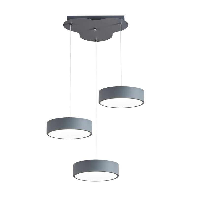 Gray Drum Multi Light Pendant Simplicity LED Metal Pendant Lighting with Round/Linear Canopy Clearhalo 'Ceiling Lights' 'Modern Pendants' 'Modern' 'Pendant Lights' 'Pendants' Lighting' 769422